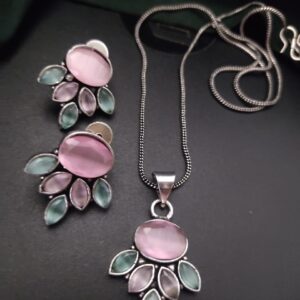 Silver Look chain pendent earrings set