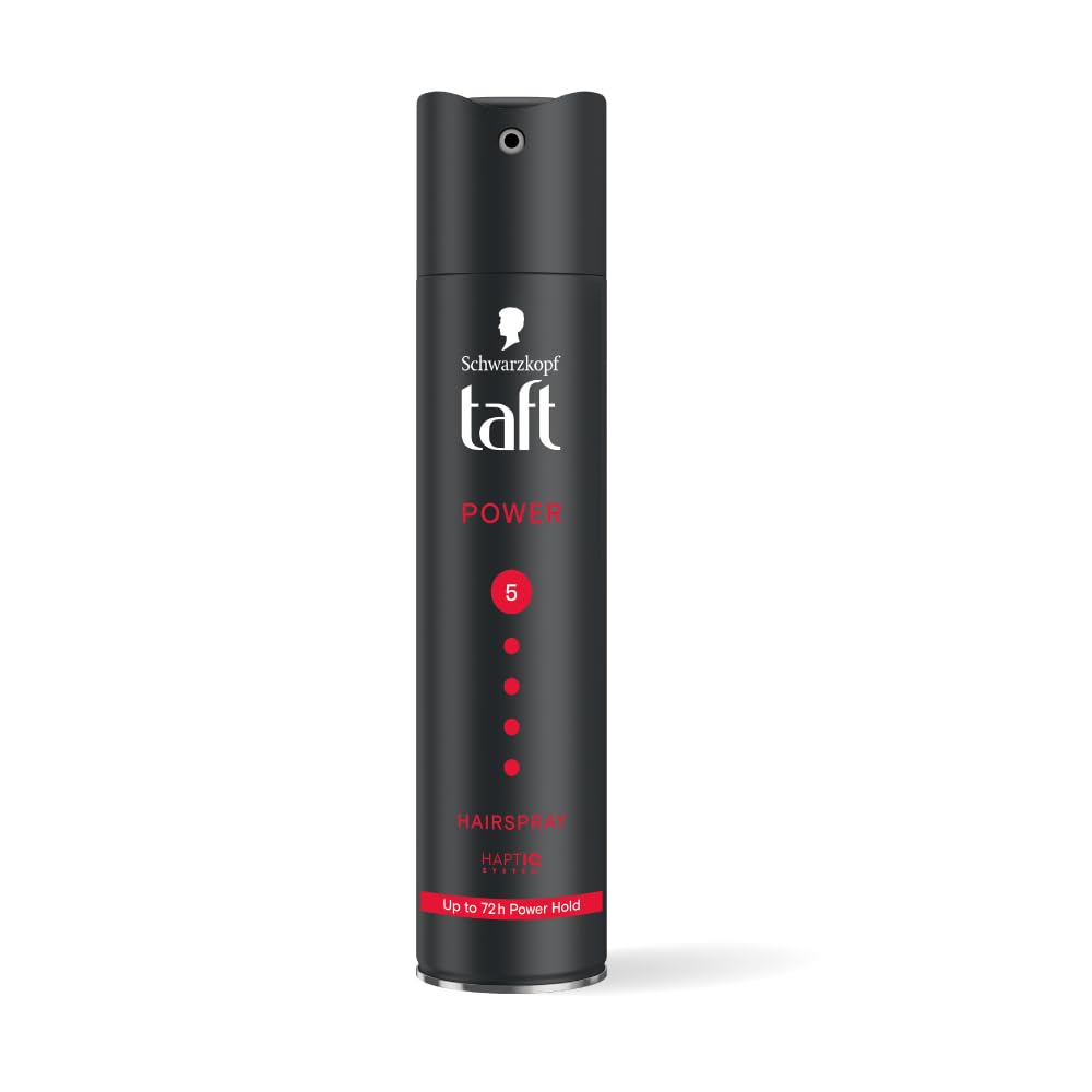 TAFT SCHWARZKOPF Power Hair Spray With Caffeine Formula For Strengthening Hair Hold 5, 72Hr Hold Protection From UV Rays, Wind And Humidity, No Stickiness, Easy To Brush Out, Salon Like Finish- 250Ml