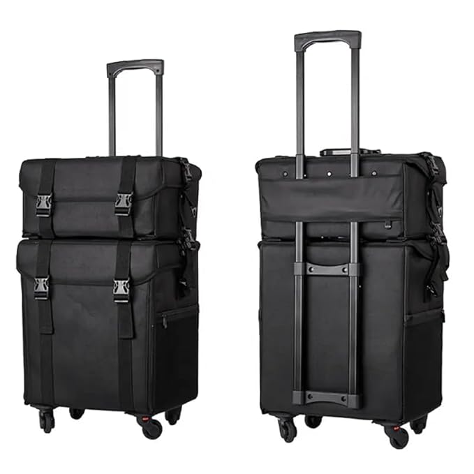 Professional Rolling Makeup Case Cosmetic Organizer Trolley Manicure Storage Vanity Locks- Trolley for Hairdressers, Salons, Beauty Lovers – 360° Universal Wheels (HZ06/Trolley/Black)