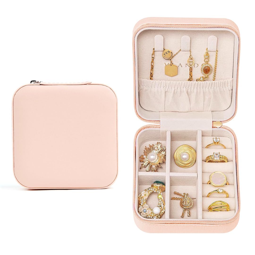 Square Travel Jewellery Box Multicolor for Women, Travel Earrings Organiser Box, Portable Jewellery Box Organisers for Rings, Earrings, Bracelets, Necklaces Decorative box (Alpha)