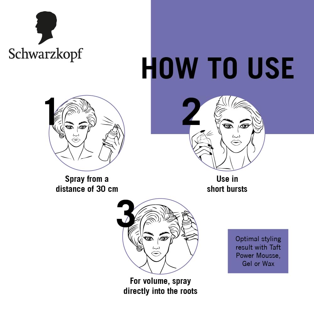 SCHWARZKOPF TAFT Ultimate Hair Spray For Hair With Crystal Shine | Hold 5+ For 72H hold | Protects From Wind And Humidity | No Stickiness | Easy To Brush Out | For Salon Like Finish - 250Ml. - Image 3
