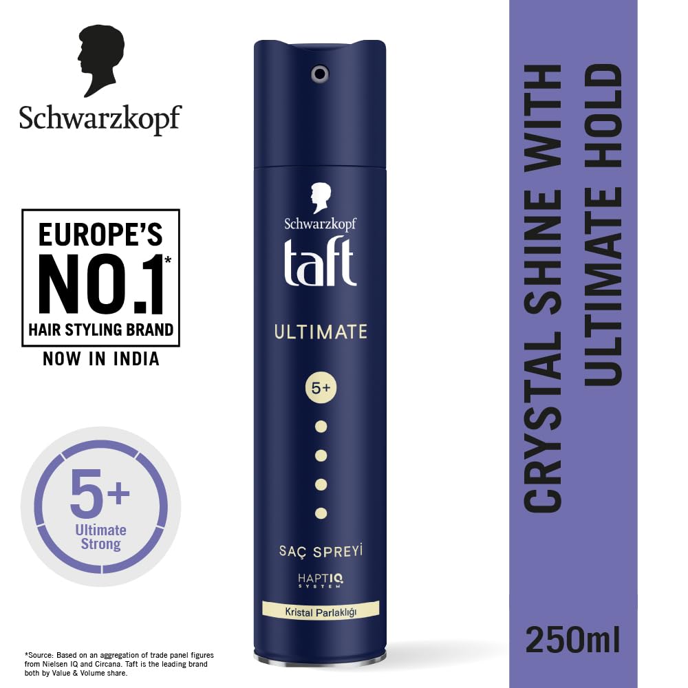 SCHWARZKOPF TAFT Ultimate Hair Spray For Hair With Crystal Shine | Hold 5+ For 72H hold | Protects From Wind And Humidity | No Stickiness | Easy To Brush Out | For Salon Like Finish - 250Ml. - Image 2
