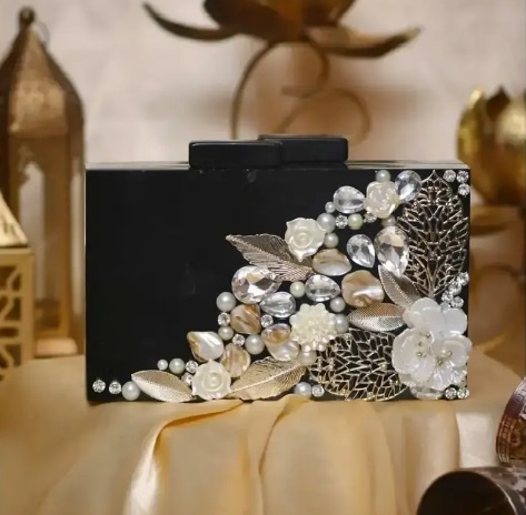 Black Marbel Box Clutch