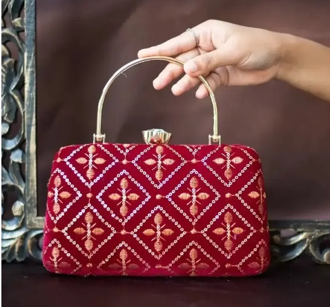 Embroidered Bridal Clutch With Chain