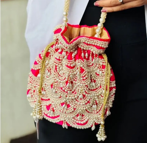 Embellished Silk potli Bag For Women