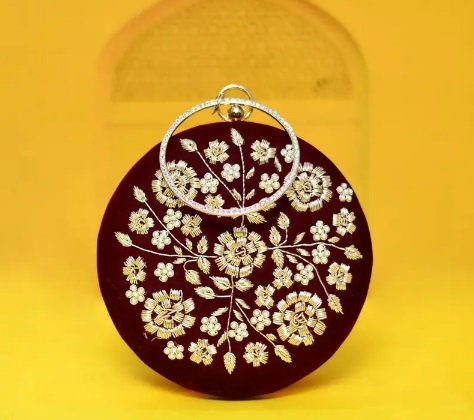 Bridal Maroon Embroidery Clutch Bag Glam me