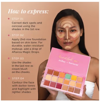 AFLAIRZA One For All Pink 18 Shades Makeup Palette - Foundation, Concealer, Blush and Contour (56g) - Image 4