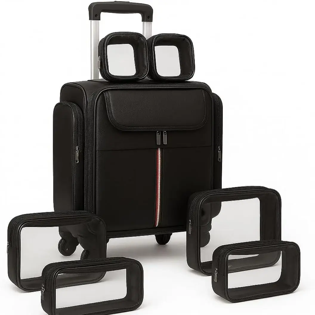 Premium Leather Makeup Trolly bag With Pouch