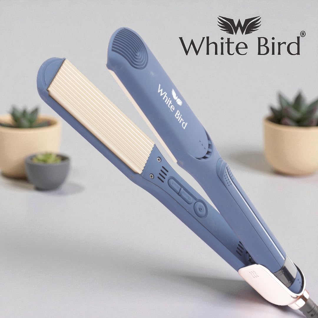 WHITE BIRD || Micro Titanium Hair Crimper for Long-Lasting Texture & Volume | Titanium Coated Plates with Adjustable Temperature | Professional Salon Styling Tool