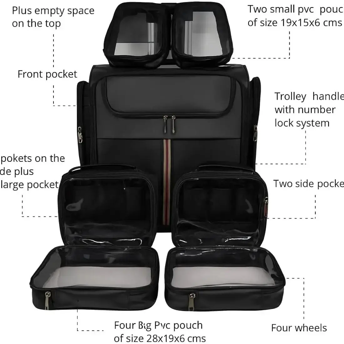 Premium Leather Makeup Trolly bag With Pouch - Image 4