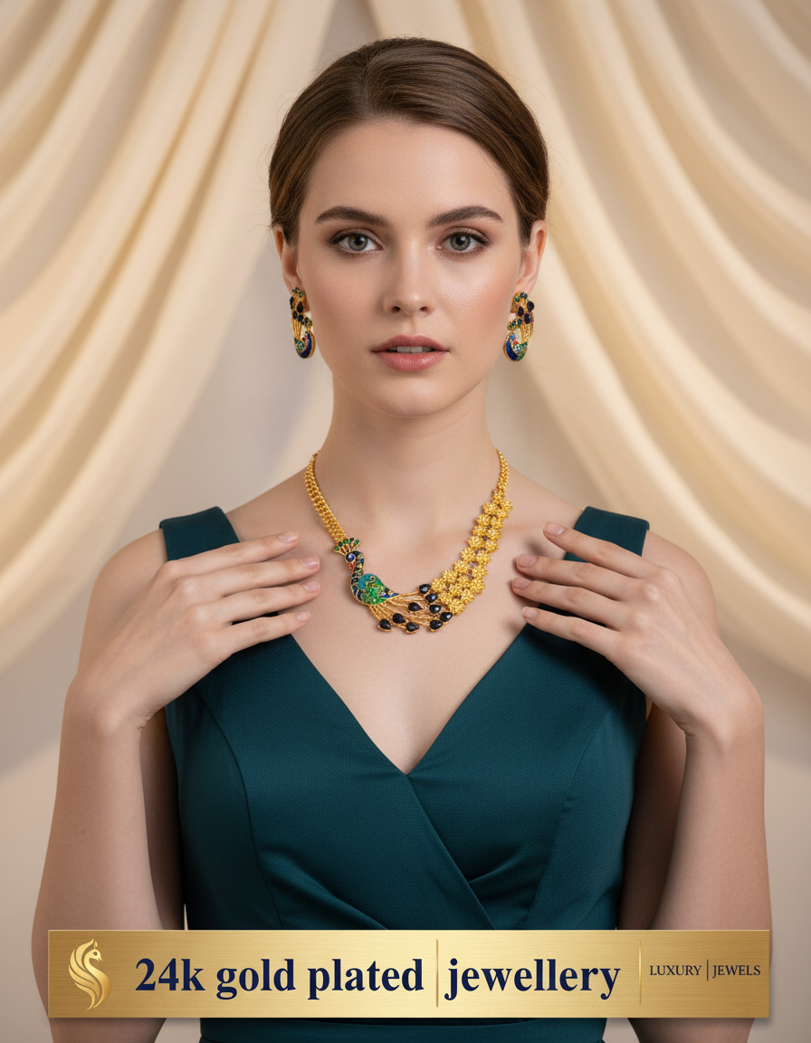 24k Gold Plated Mayur Minakari Stylish Har