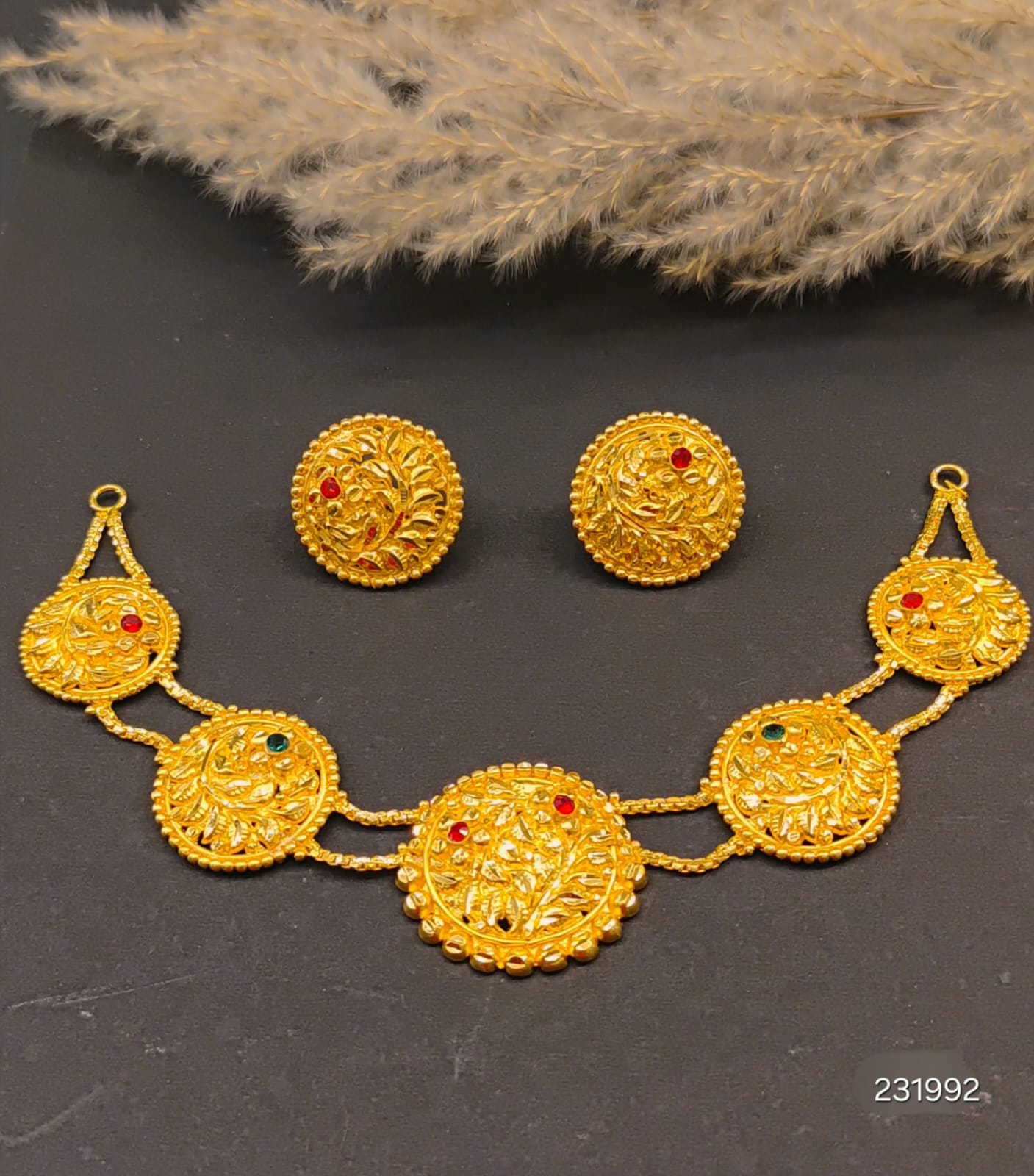 Gold plated (Necklace with kaan pasa) jewellery set - Image 2