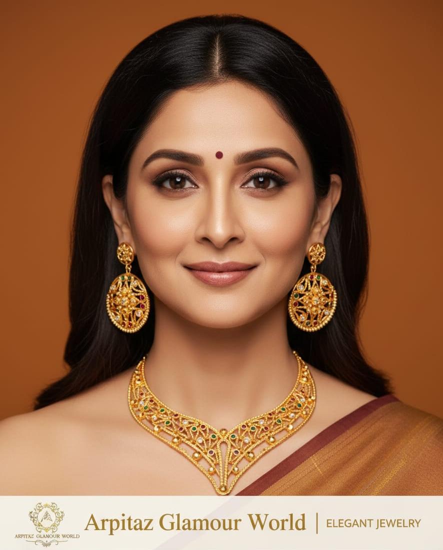 Gold plated ( V Necklace with kaan bala) jewellery set