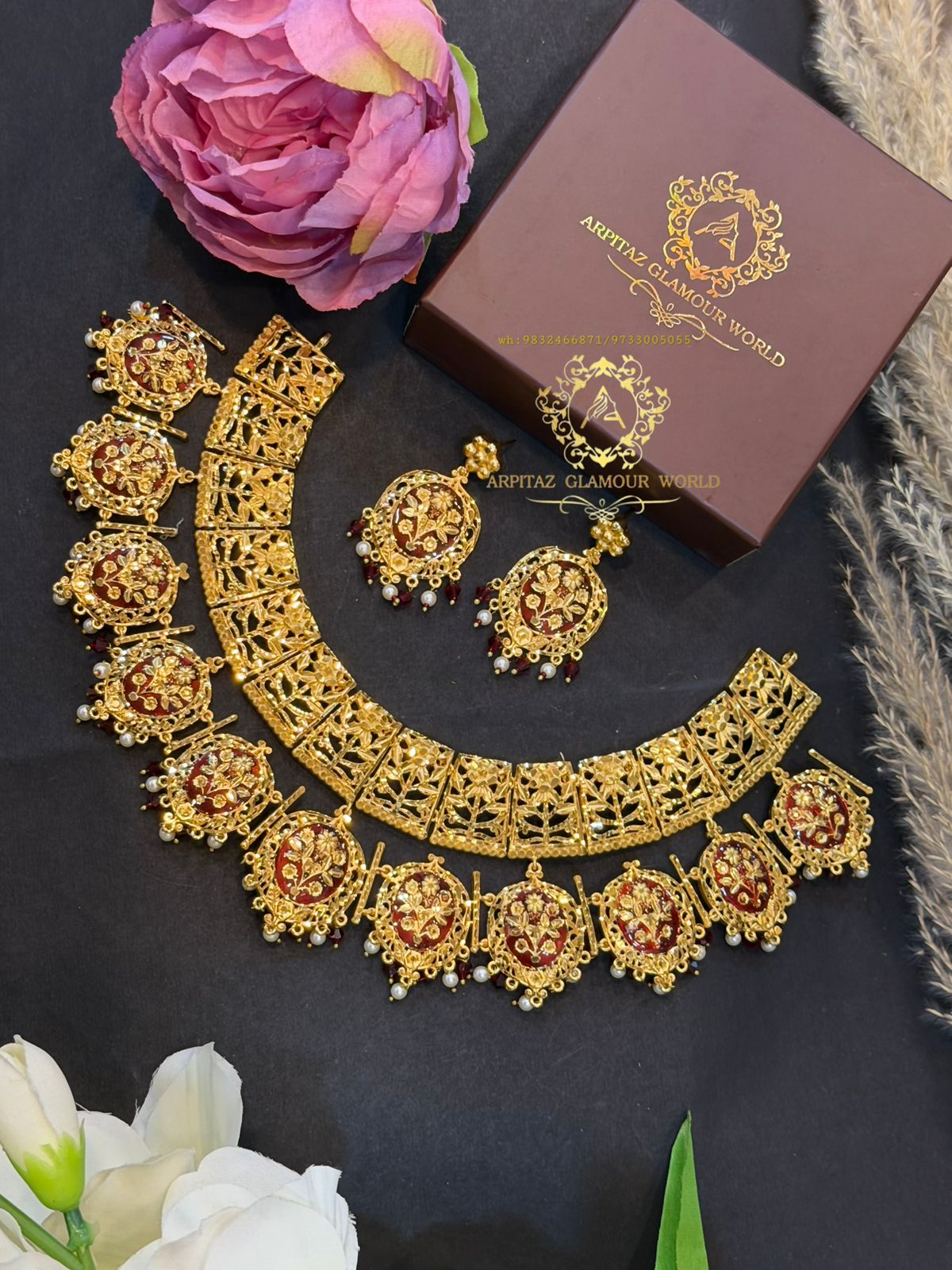Gold plated (Minakari Rani Har) jewellery set - Image 3