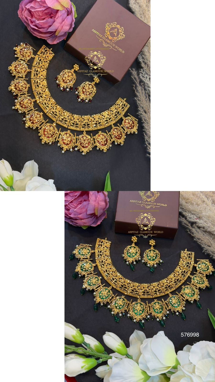 Gold plated (Minakari Rani Har) jewellery set - Image 4