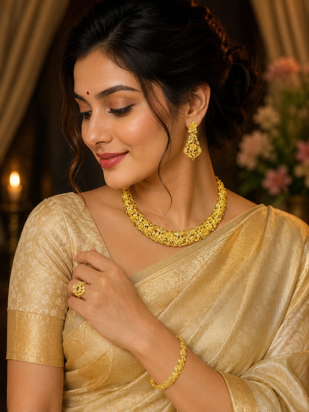 Gold plated (Golap/rose hasuli) jewellery set.