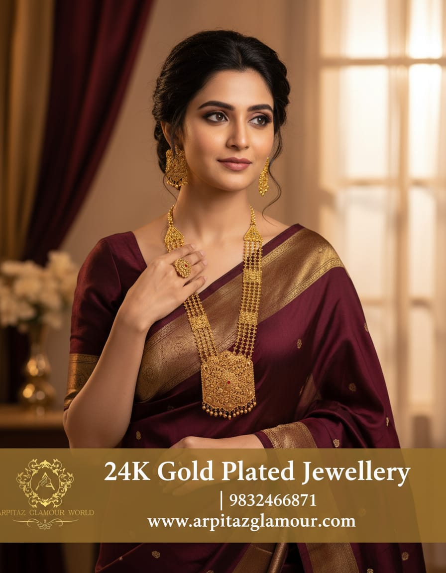 Gold plated (Rani har with earrings ) jewellery set.