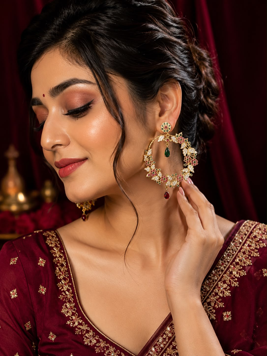 Ruby Bloom Chandbali Earrings