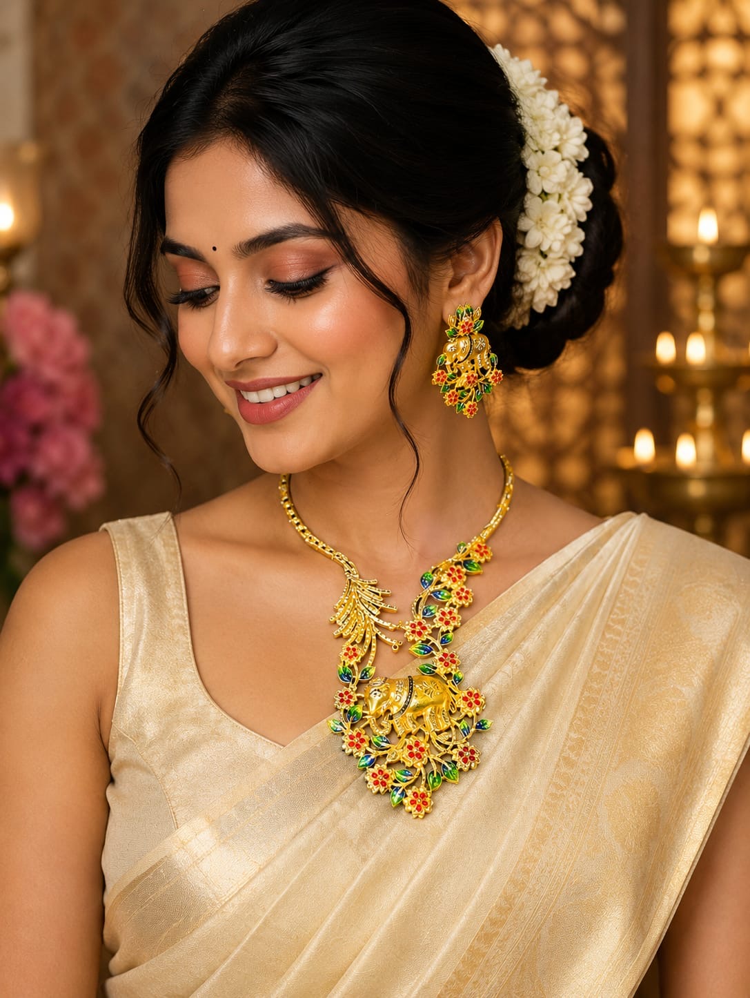 24k Gold plated Necklace-Earrings set with Minakari work