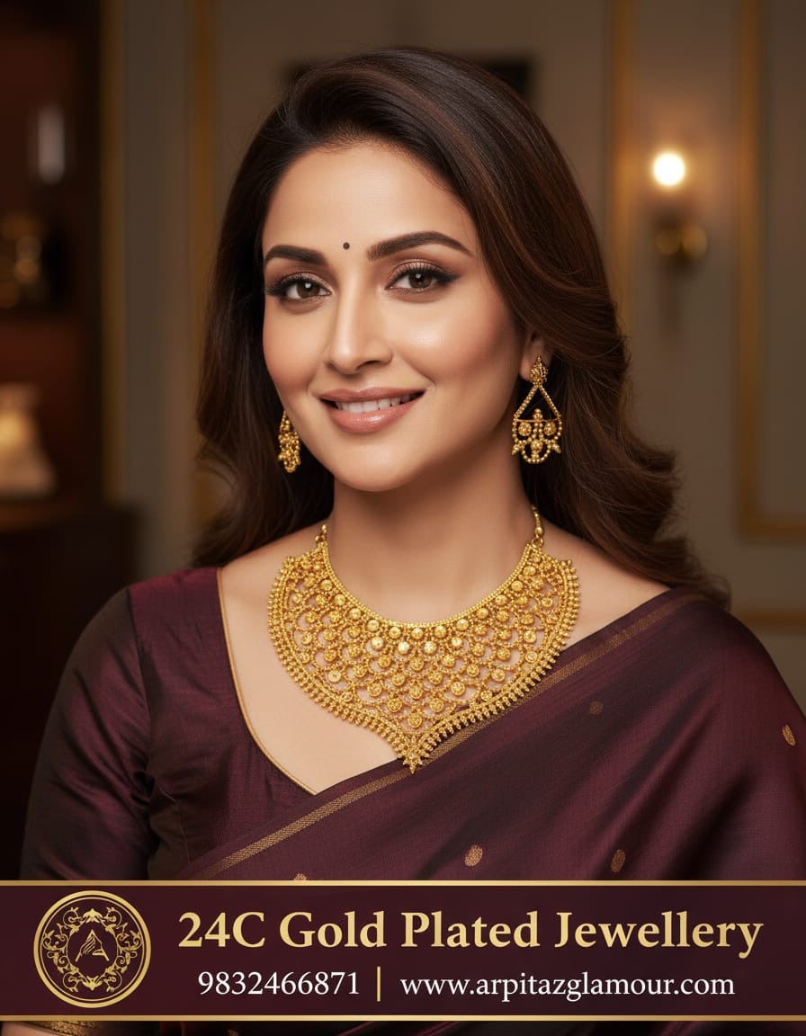 24K Gold Plated Jali Har designed with Earrings