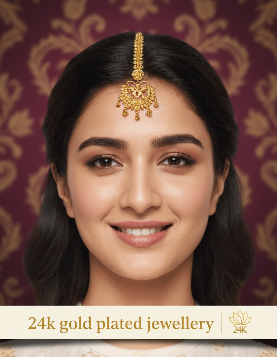 24K Gold Plated Traditional Tikli – 6 Months Colour Warranty