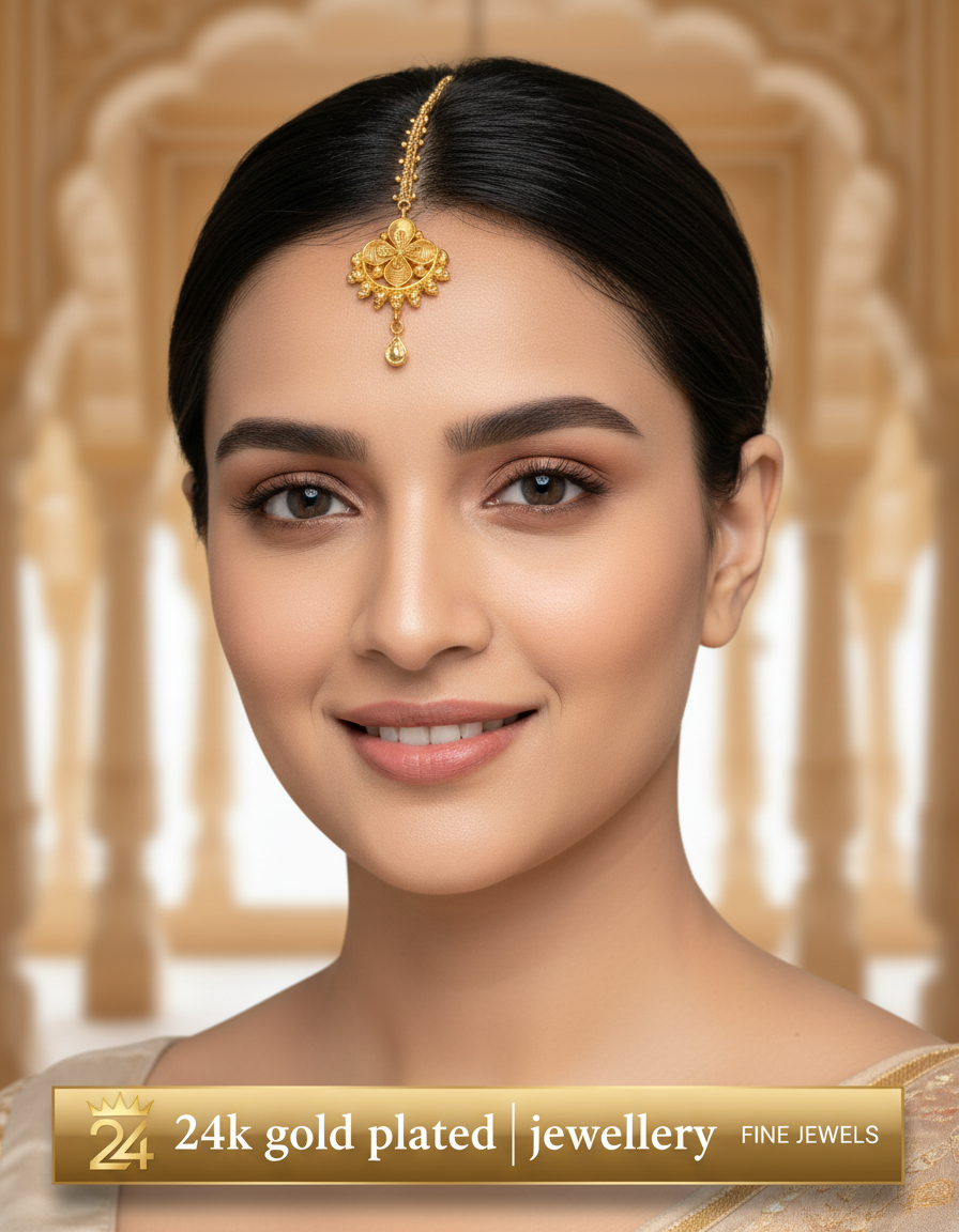 24K gold plated Flower Motiv Tikli | 6 months colour warranty