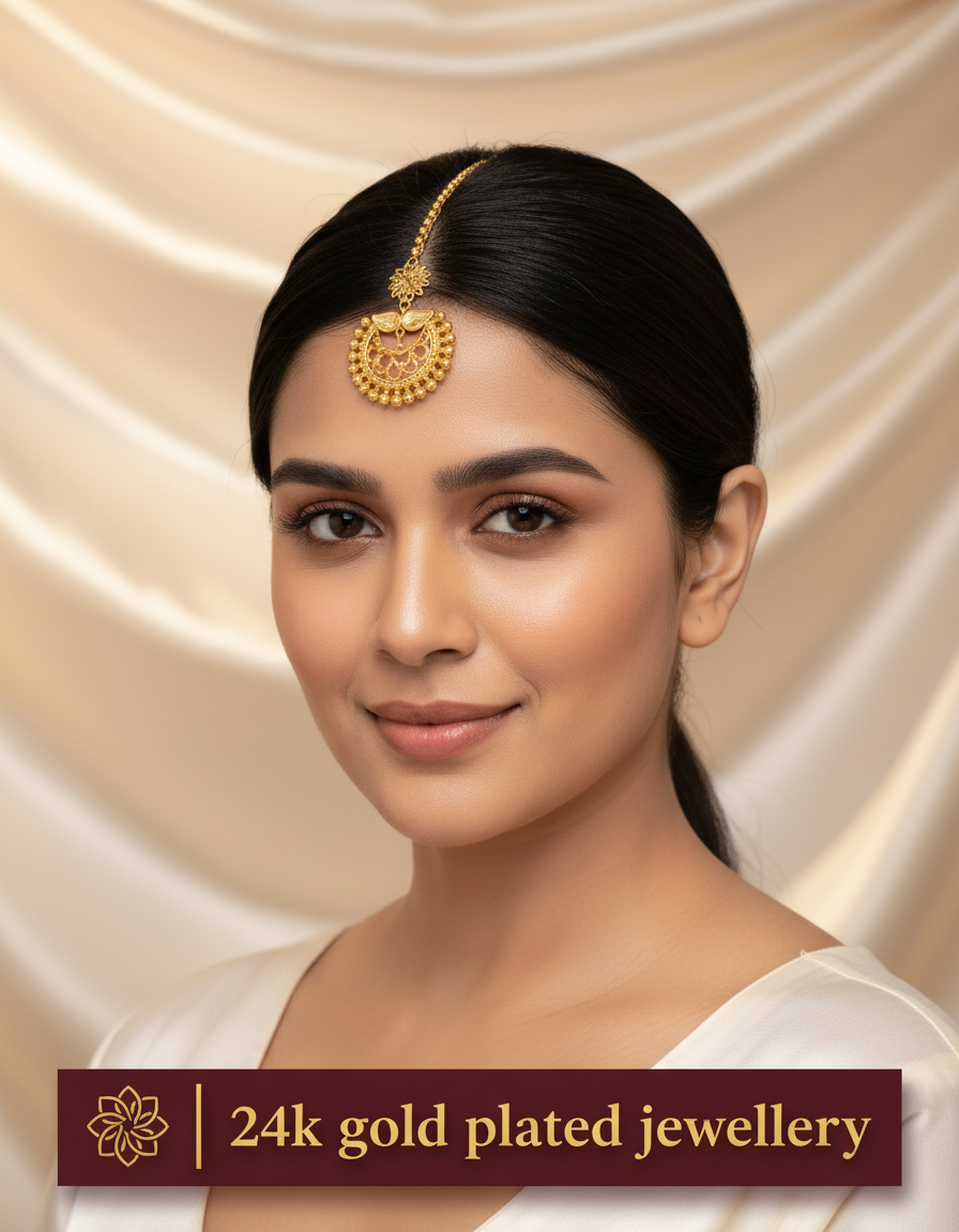 24K Gold Plated Chand Tikli | 6 month colour warranty
