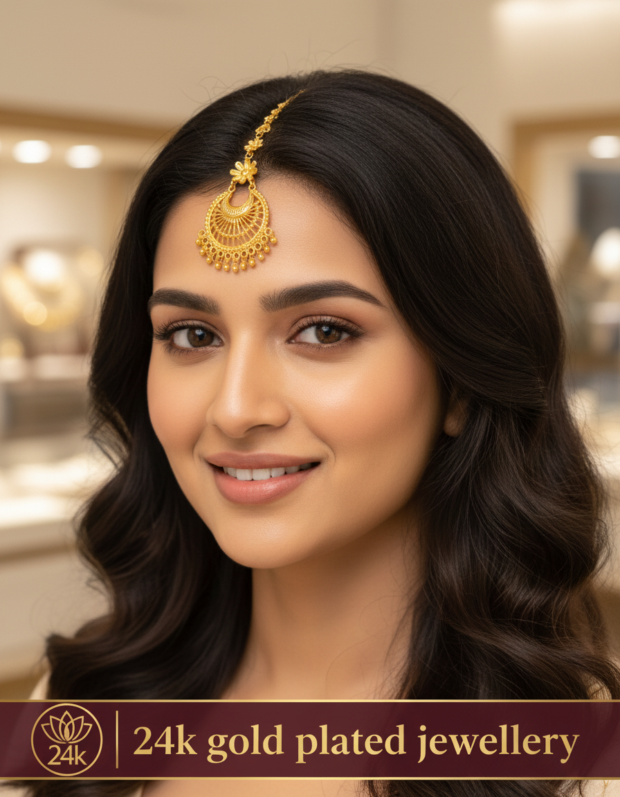 Chandrika Floral 24K Gold Plated Tikli| 6 months colour warranty