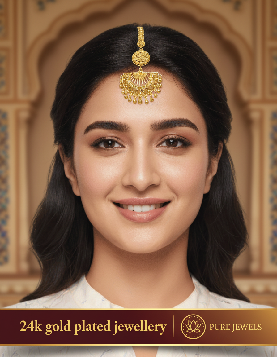 24K Gold Plated Swarna Chandrika Tikli | 6 month colour warranty