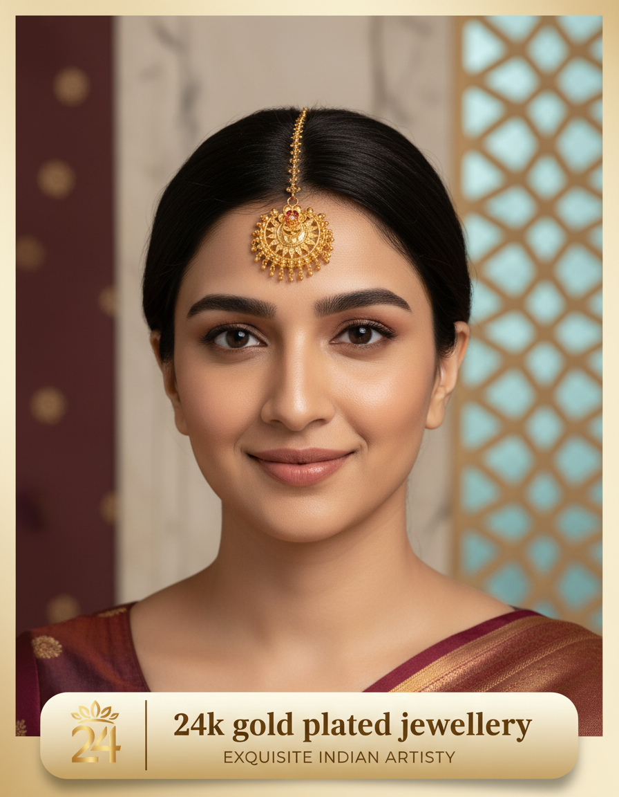 24K Gold Plated Swarnika Traditional Minakari Tikli | 6 months colour warranty
