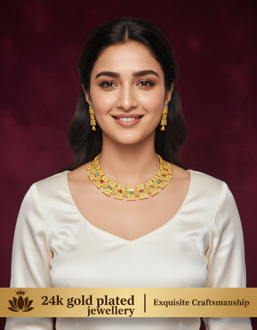 24k Gold plated Stylish Square Box designed with earrings