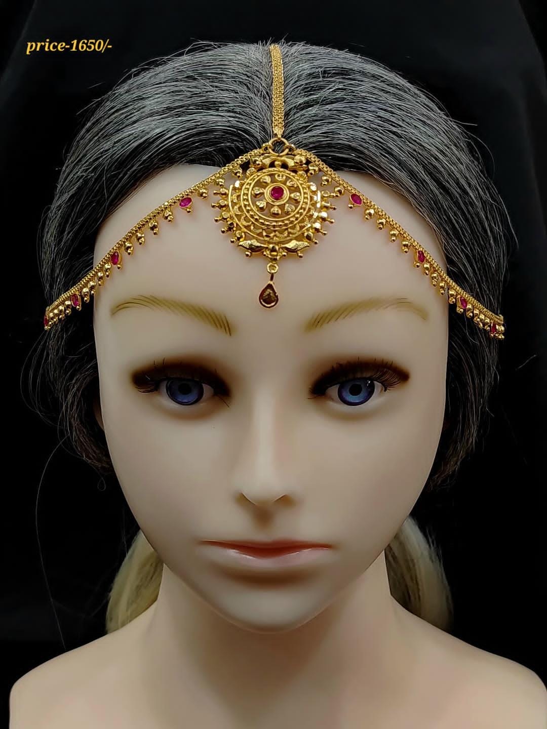 Tayra Tikli / Mathapatti 24k Gold Plated with red crystal - Image 2