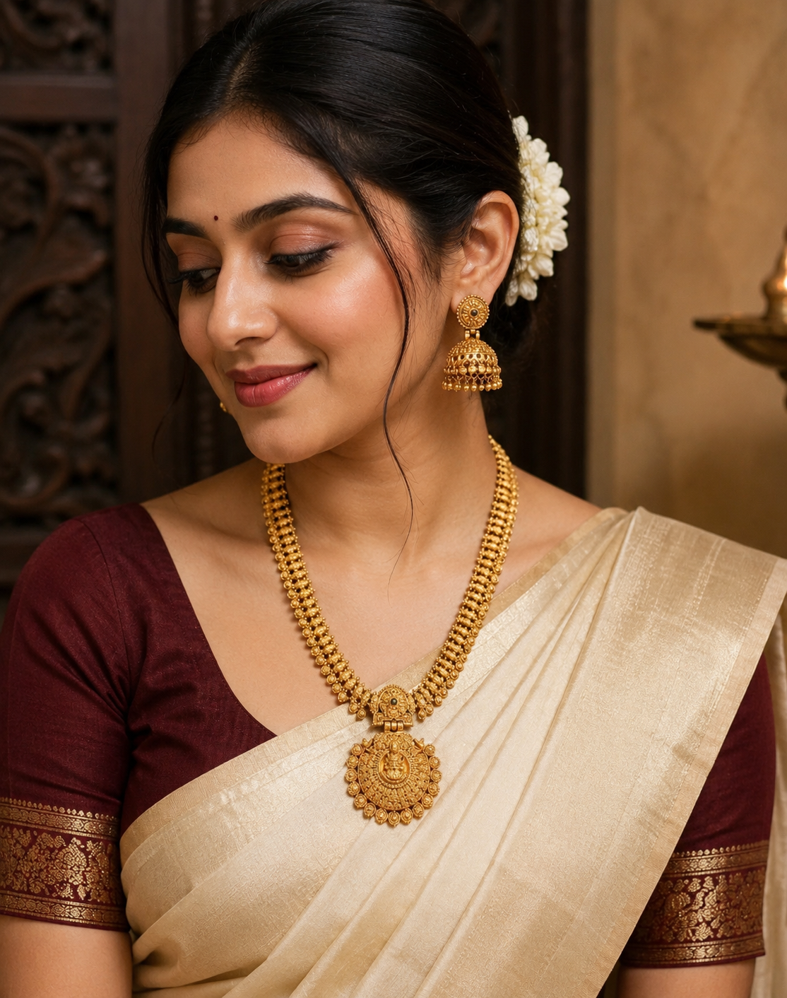 Divine Lakshmi Temple Antique Gold Polish Necklace Set