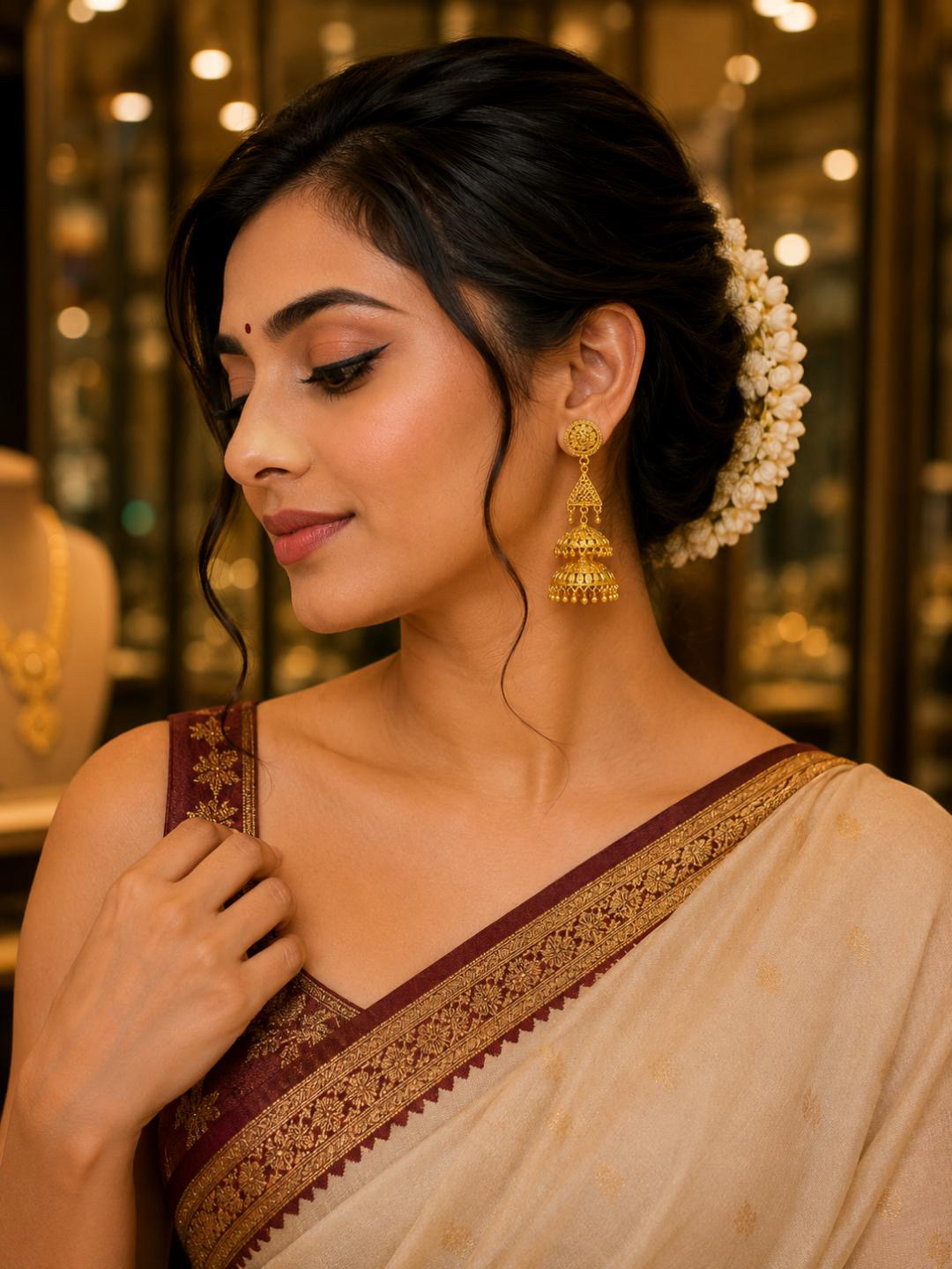 Royal Jhumka Cascade Gold Plated Earrings - Image 3