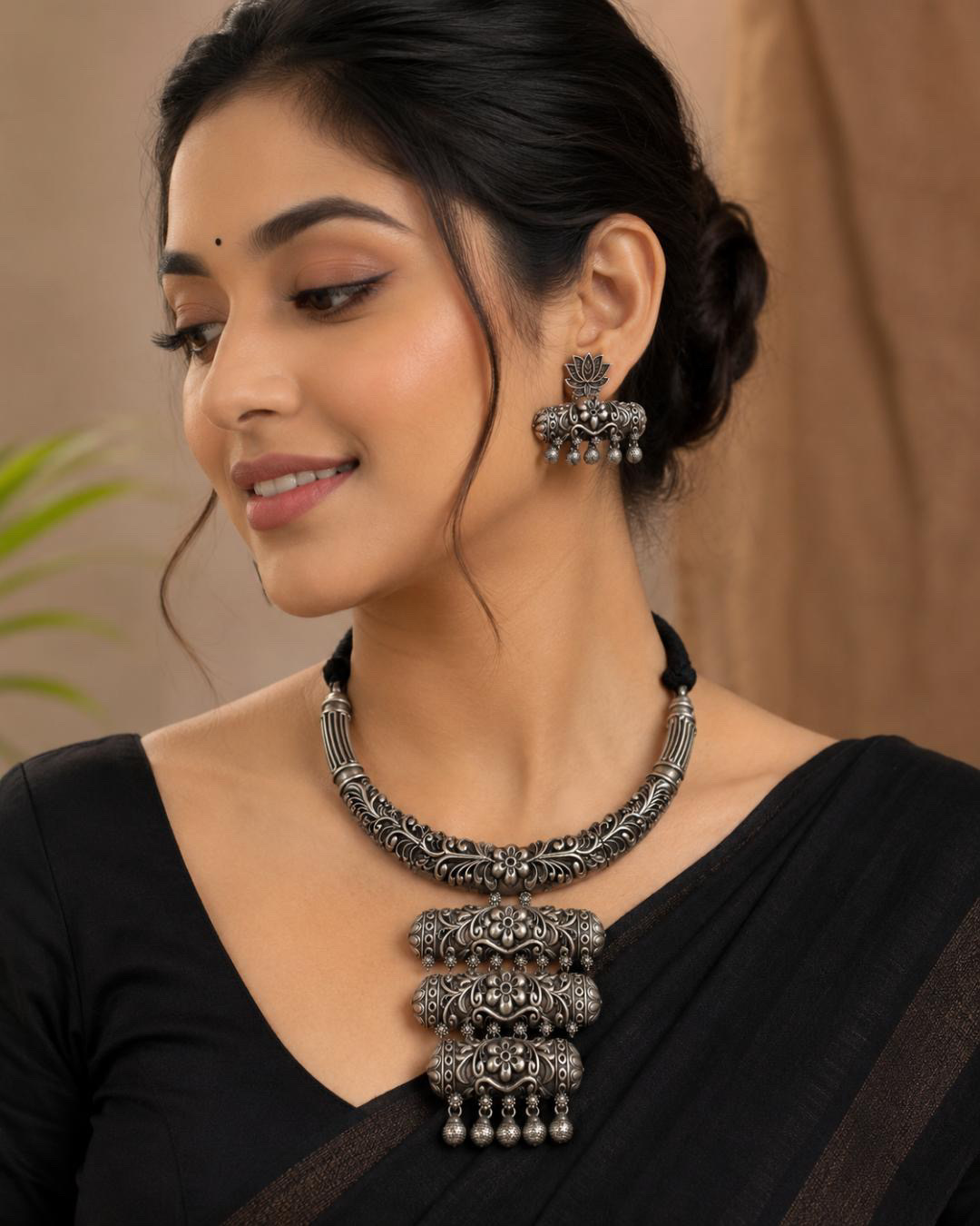 Premium Oxidised Statement Necklace Set with Matching Jhumka Earrings | Traditional Party Wear Jewellery
