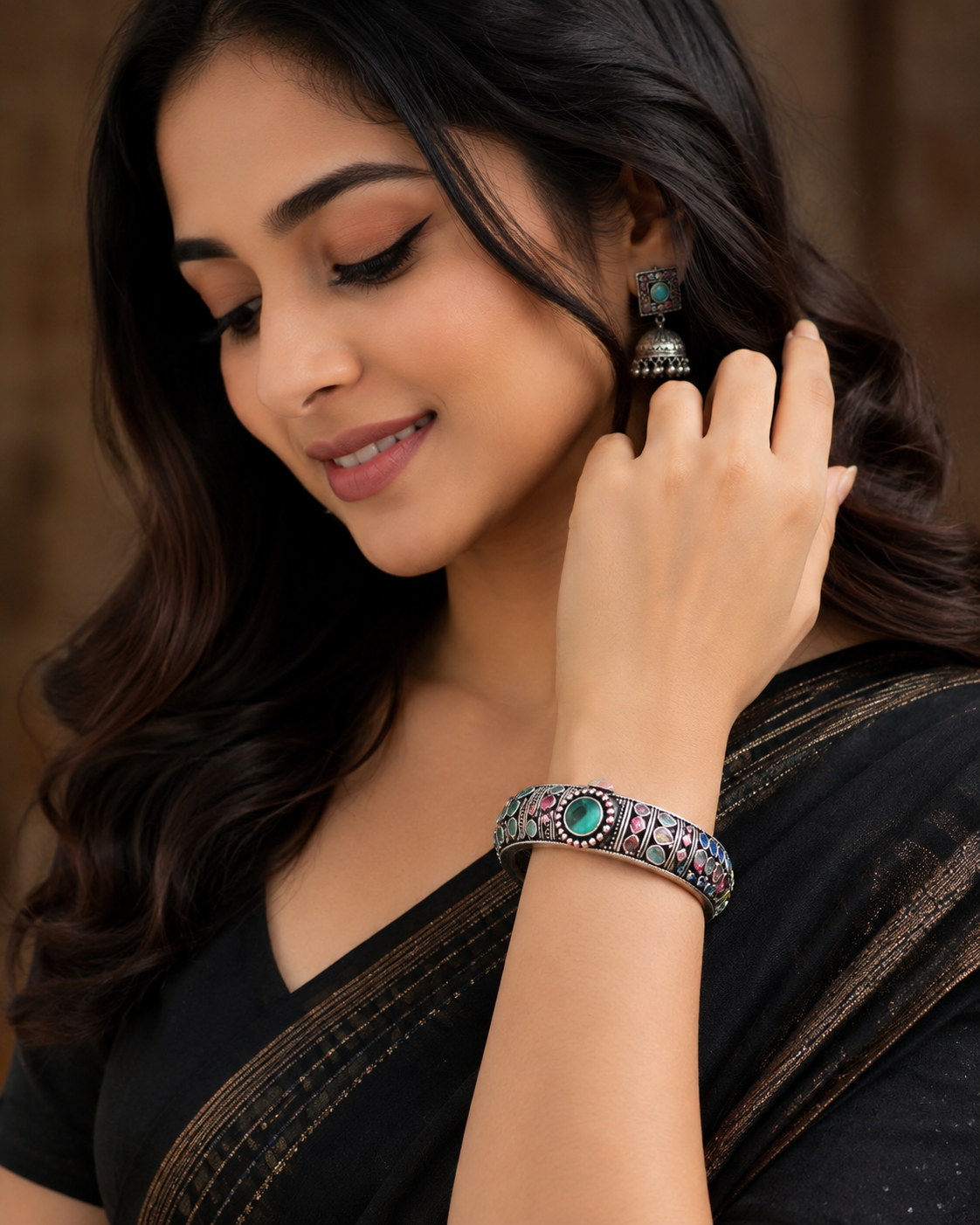 Premium Silver Look Monalisa Stone Bangle for Women | Single Piece (1 PC)