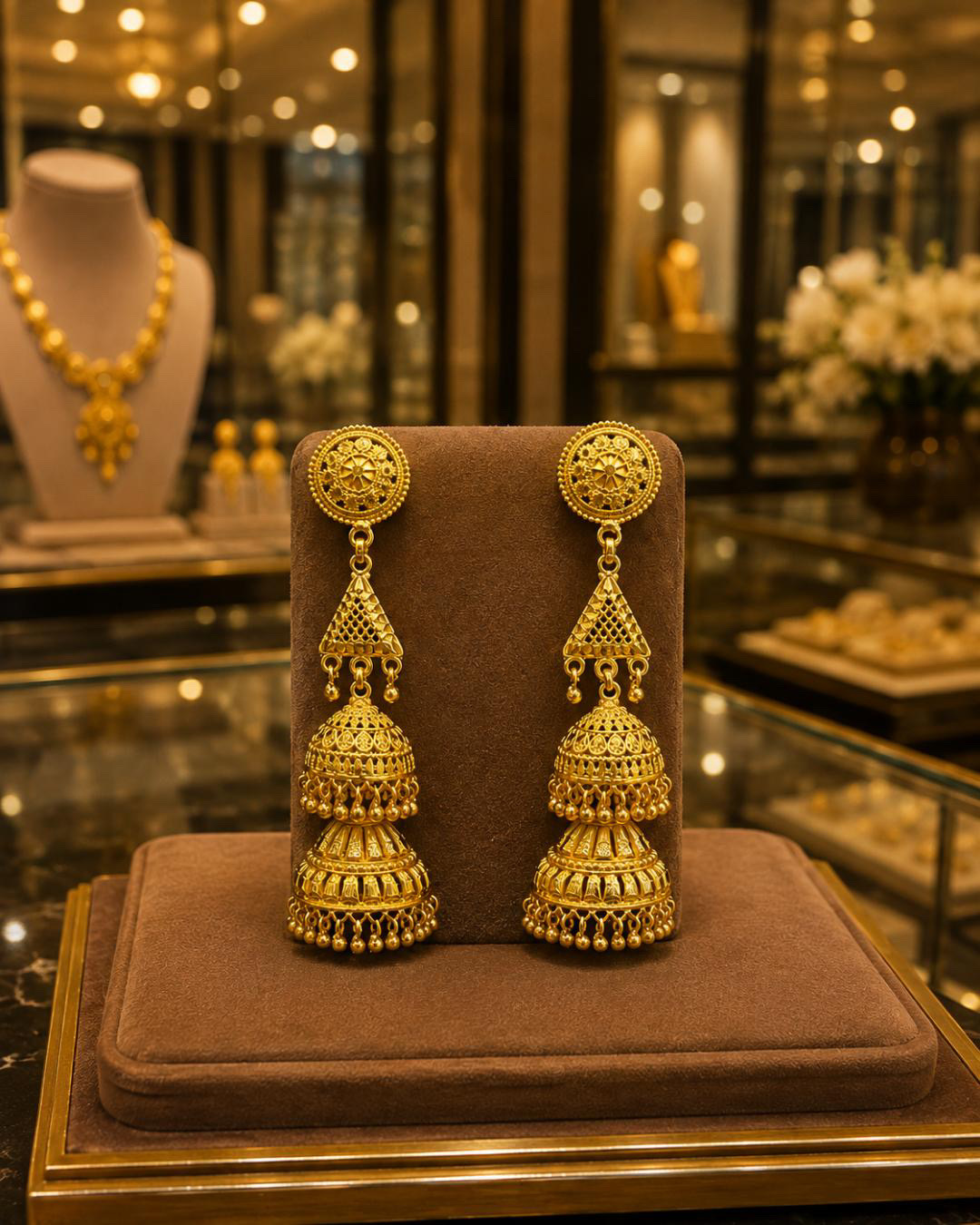 Royal Jhumka Cascade Gold Plated Earrings