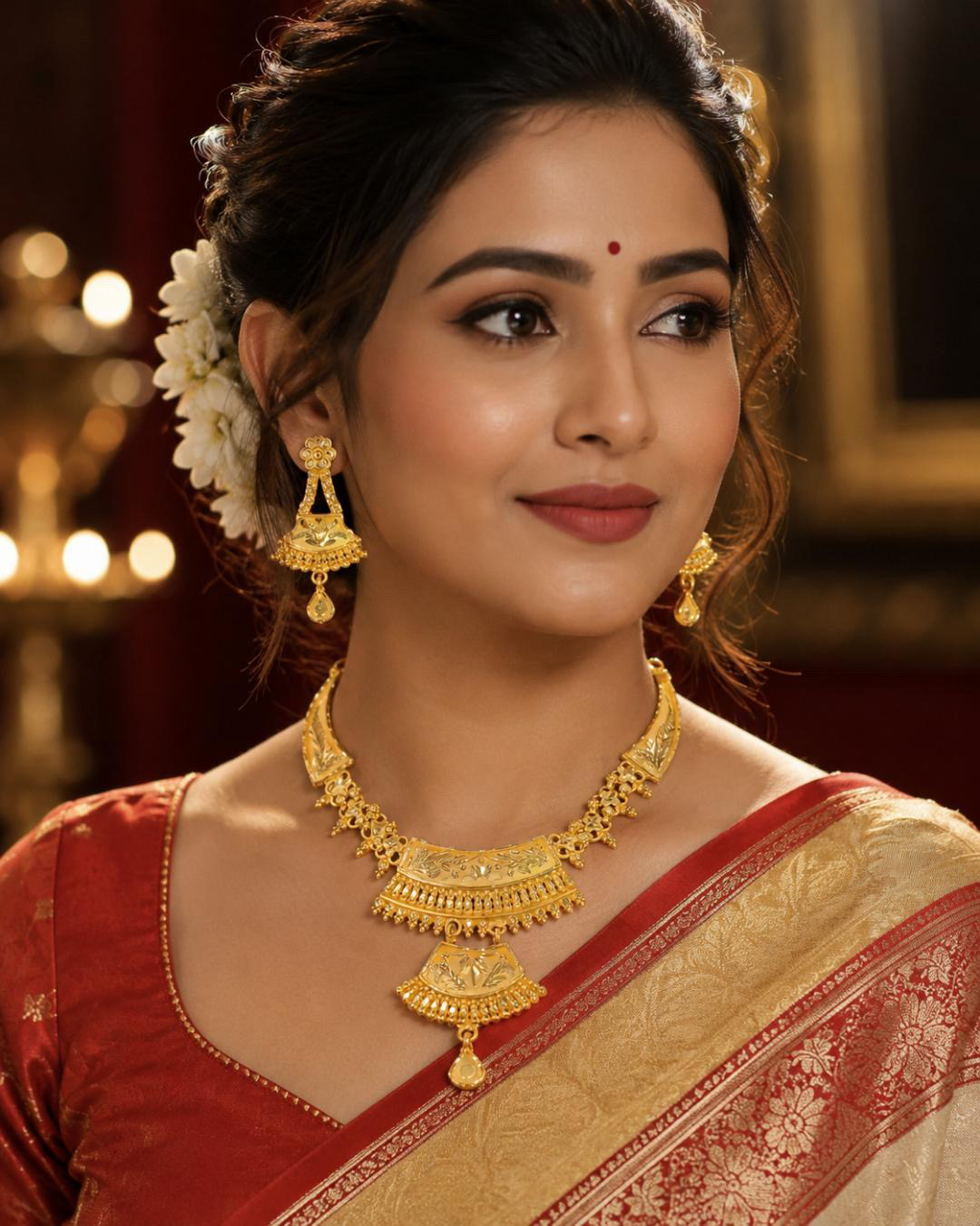 Luxury Gold Look Necklace Set with Matching Earrings | Traditional Bridal Jewellery