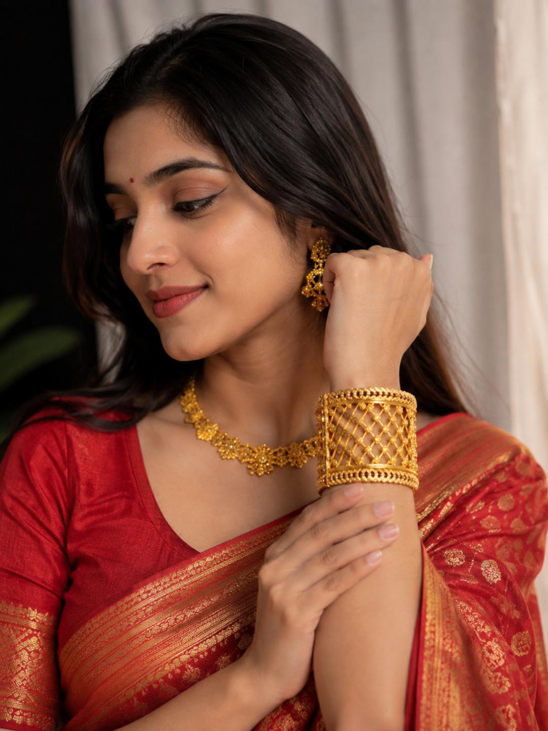 Gold Look Designer Broad Bangles (Chur) 2.6 size for Women