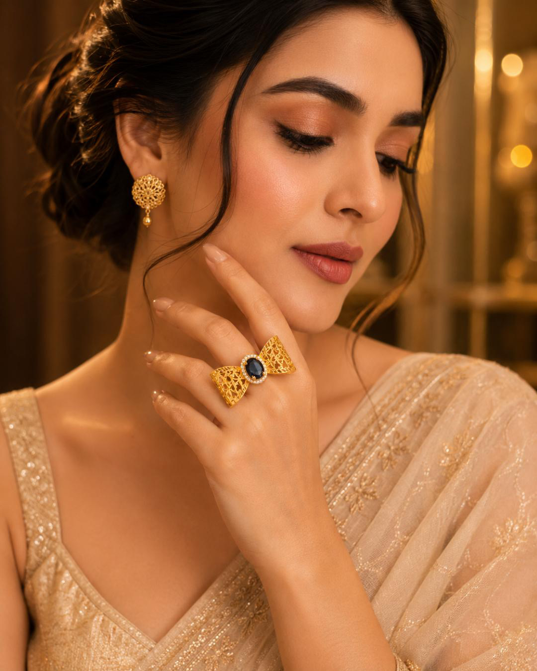 Elegant Adjustable Gold Plated Statement Ring