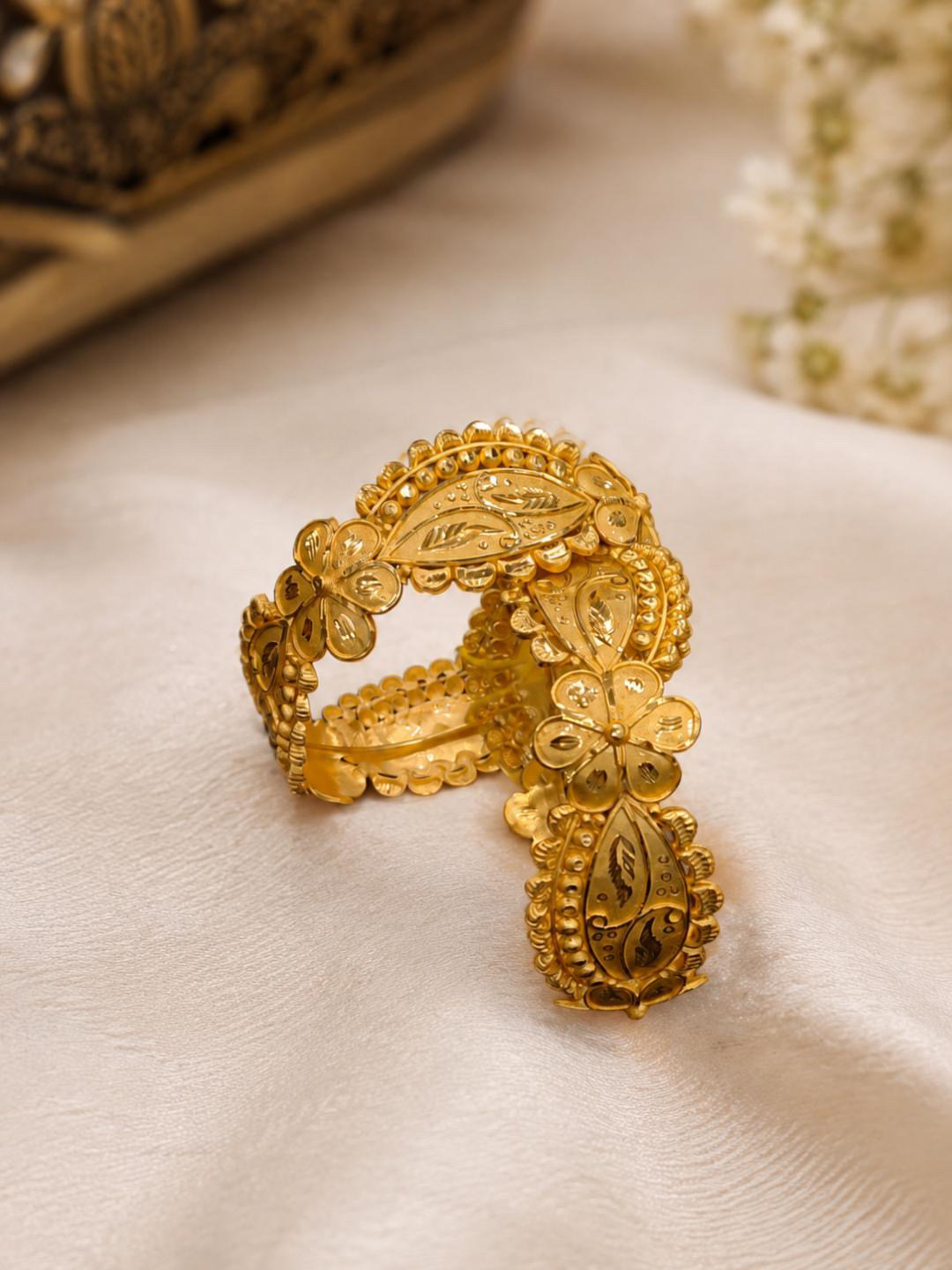 Gold Look Floral Designer Bangles Chur pair 2.4 sizefor Women - Image 2