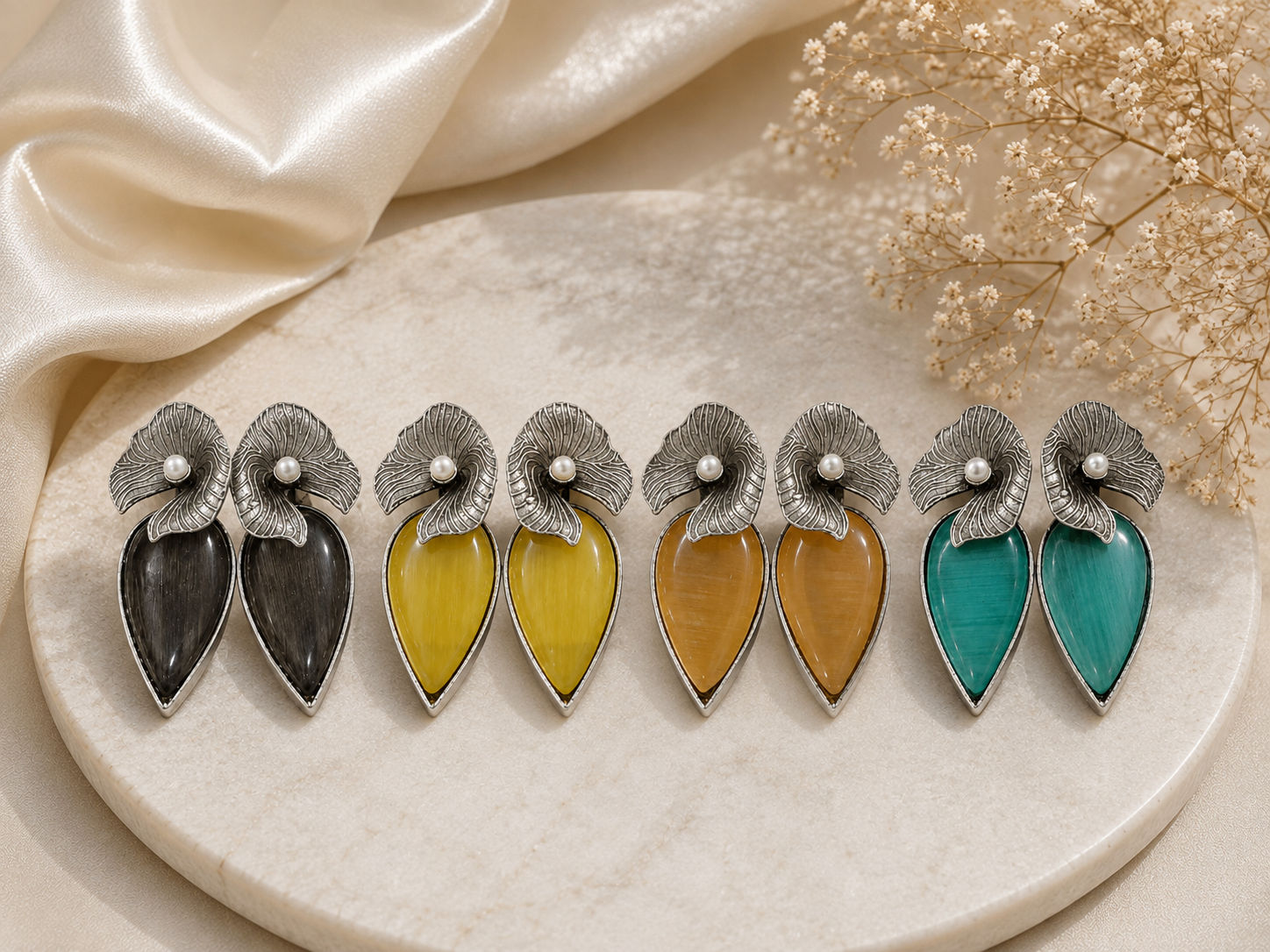 Silver Look Monalisa Stone Drop Earrings | Elegant Statement Earrings for Women
