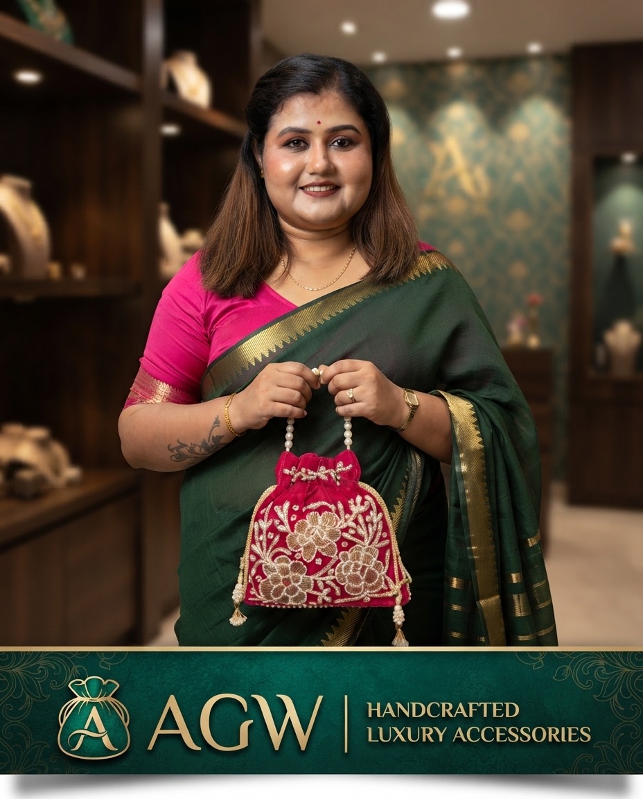 Handcrafted Velvet Potli Bag with Intricate Beads Handwork