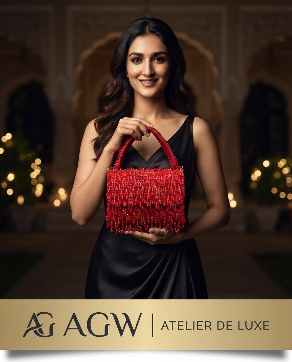 Luxury Red Crystal Fringe Clutch Bag