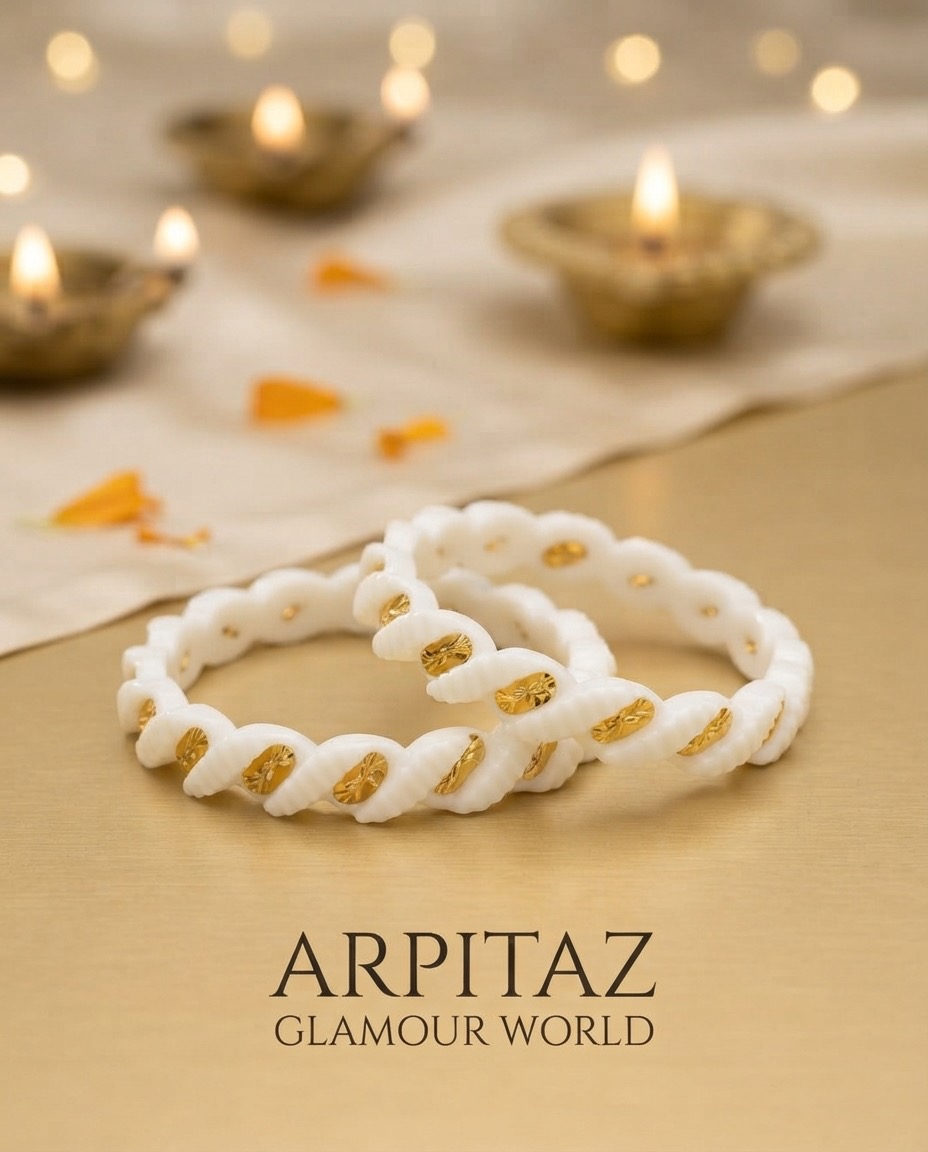 Original Shakha – Traditional Bengali White Shakha with Golden Pat Work size 2.8