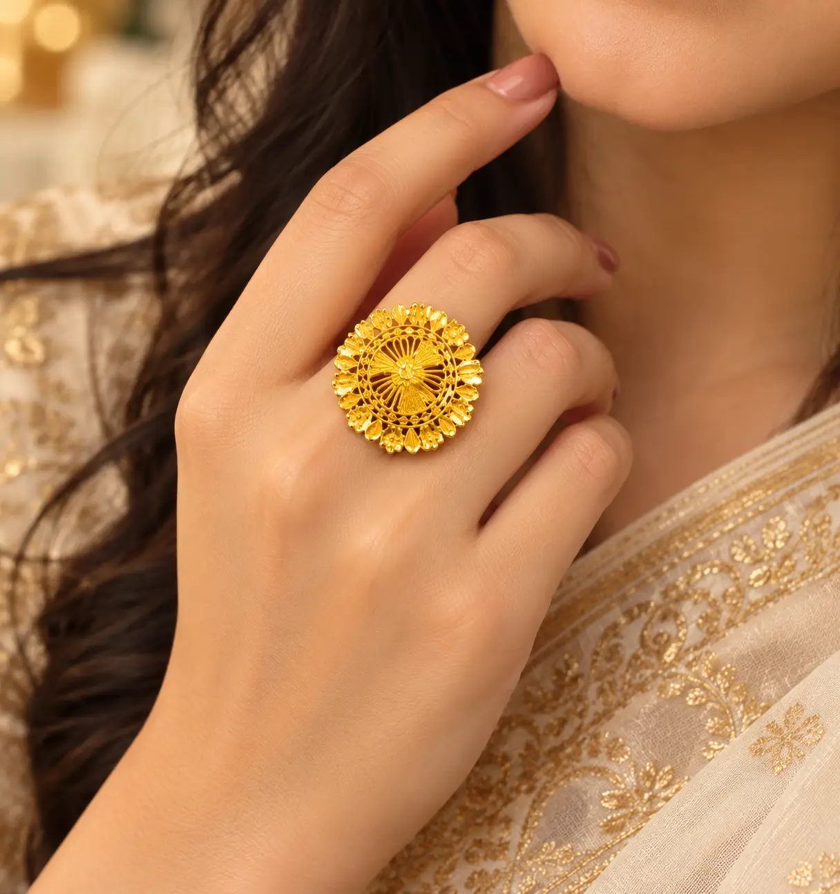 Gold Plated Floral Filigree Finger Ring