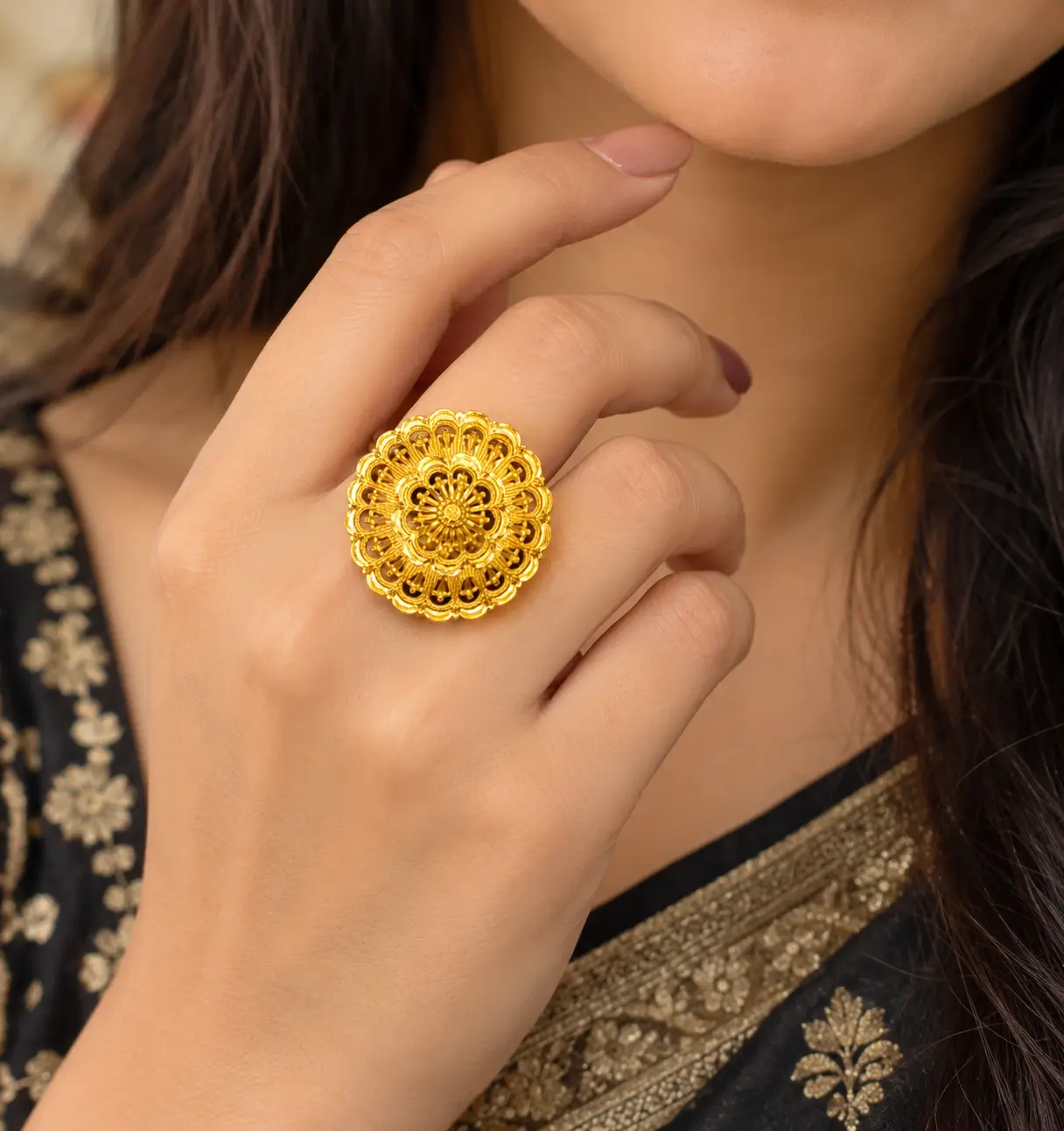 Gold Plated Floral Filigree Finger Ring