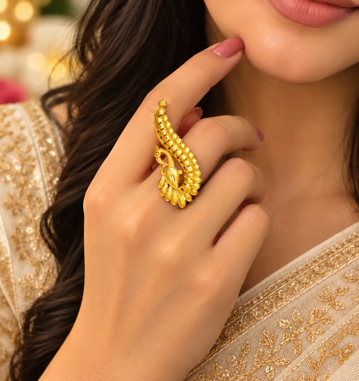Gold Plated Peacock Design Finger Ring
